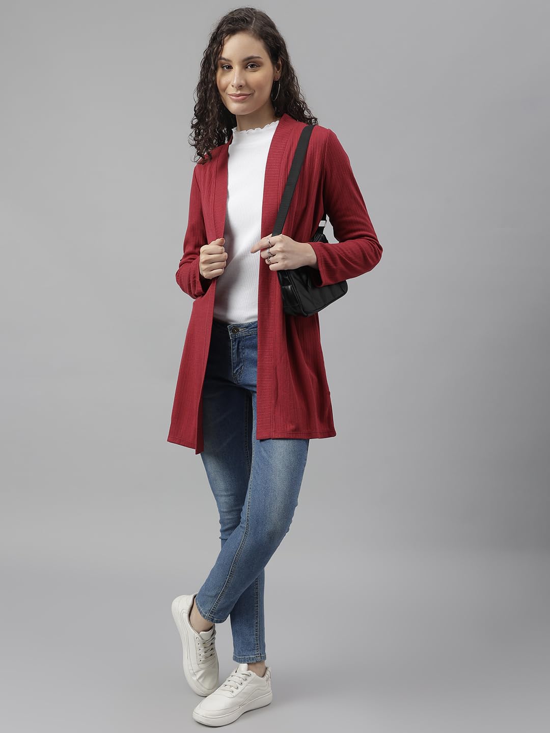 Latin Quarters Women Maroon Full Sleeves Solid Casual Shrug_XL