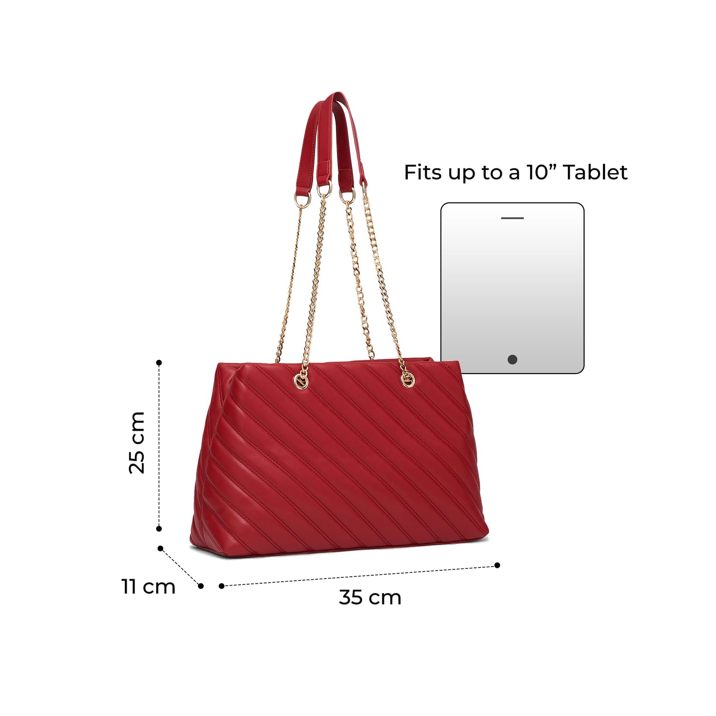 Miraggio Tessa Quilted Solid Tote Bag for Women (Red)