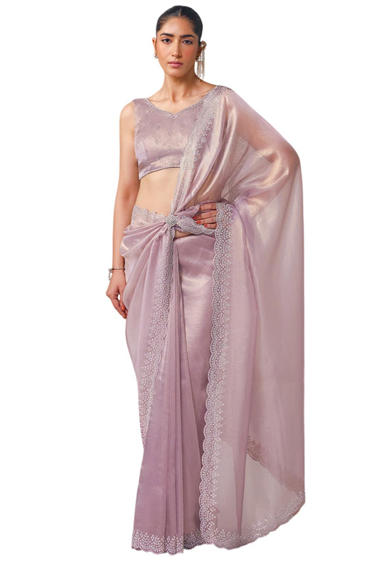 Soch Womens Silver Net Embellished Saree