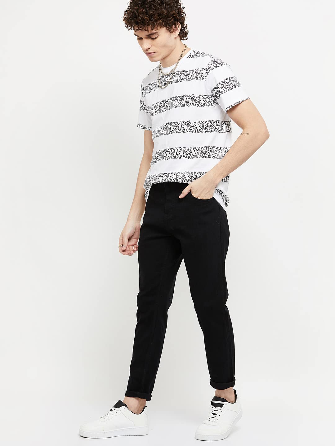 Max Men's Ankle Length Solid Carrot Fit Mid Rise Jeans (Black_34)