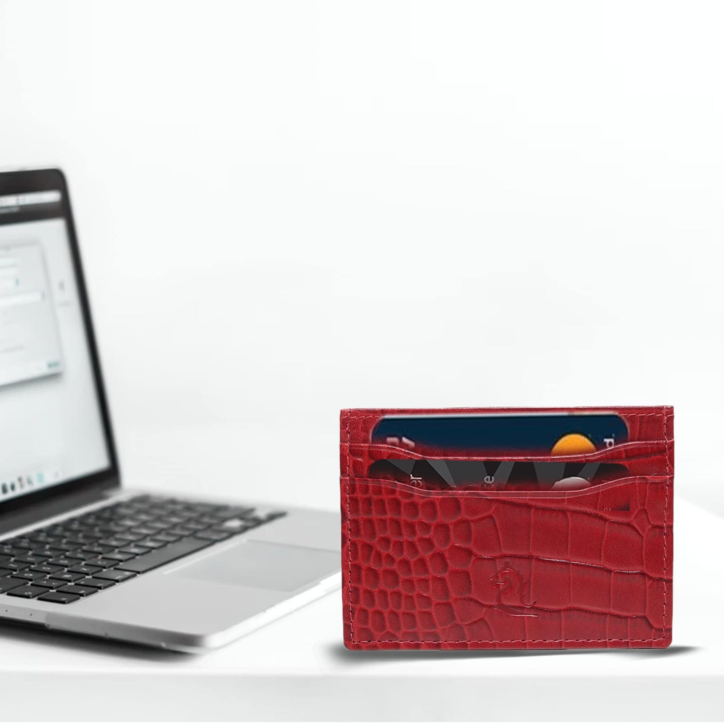 KARA Unisex Embossed Leather Card Holder Red Slim Credit/Debit Cardholder - ATM Card Cover Case wtih 5 Card Holder Slots