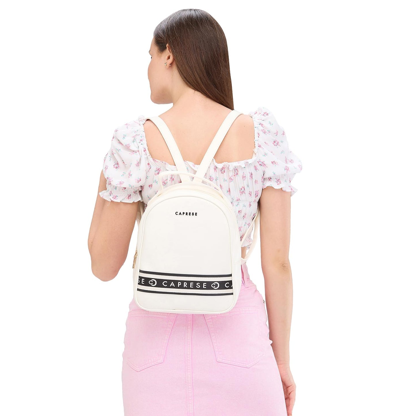Caprese Trinity Fashion Backpack Medium Cream Solid Women's Bag