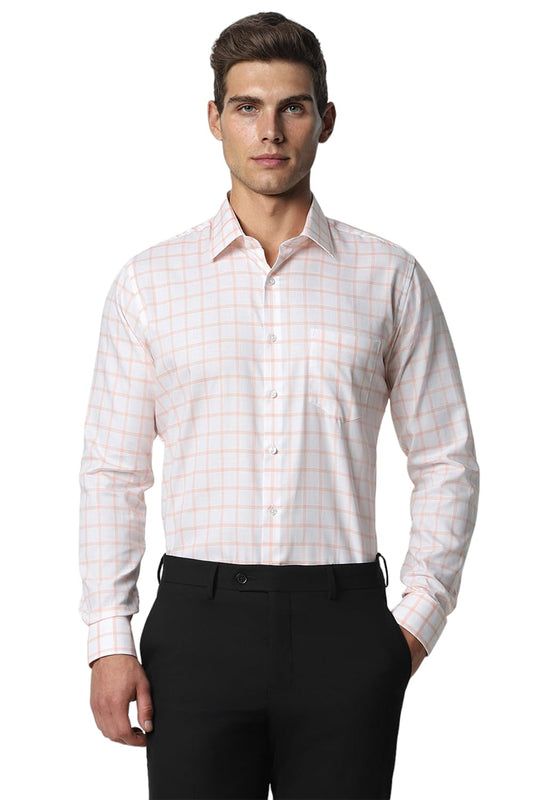 Van Heusen Men's Checkered Slim Fit Shirt (VHSFRSLBO89224_Orange 40)