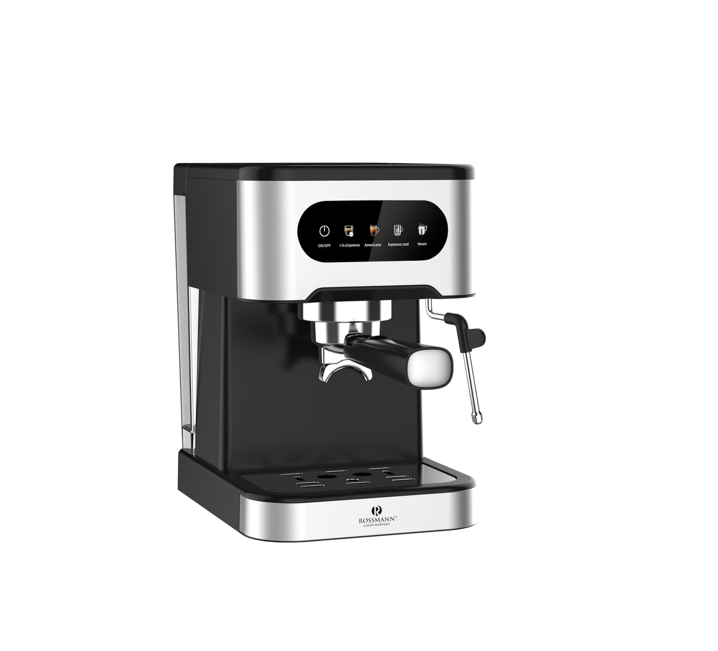Rossmann Espresso Coffee Maker, 20 Bar Pressure Italian Ulka Pump, 1350 Watts Quick Heating Thermo Block, Easy to Use Touch Screen with 4 in 1 Funtions,1.5 Lit Water Tank, SS Frothing Wand.