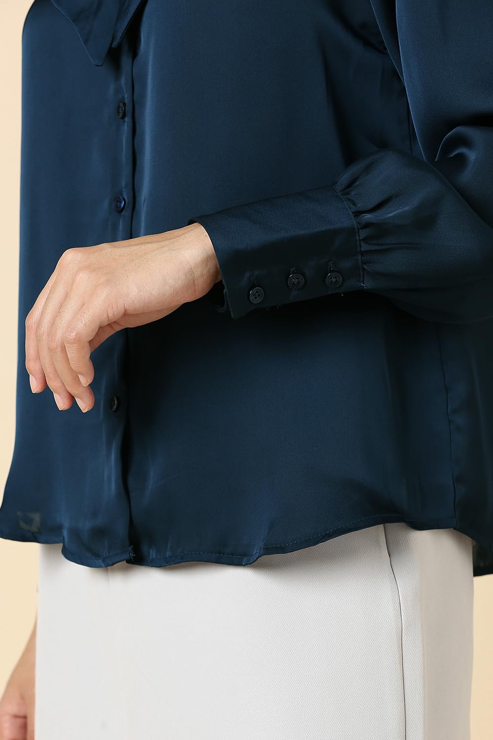 Allen Solly Women's Solid Regular Fit Shirt (AHSFWRGF398397_Navy