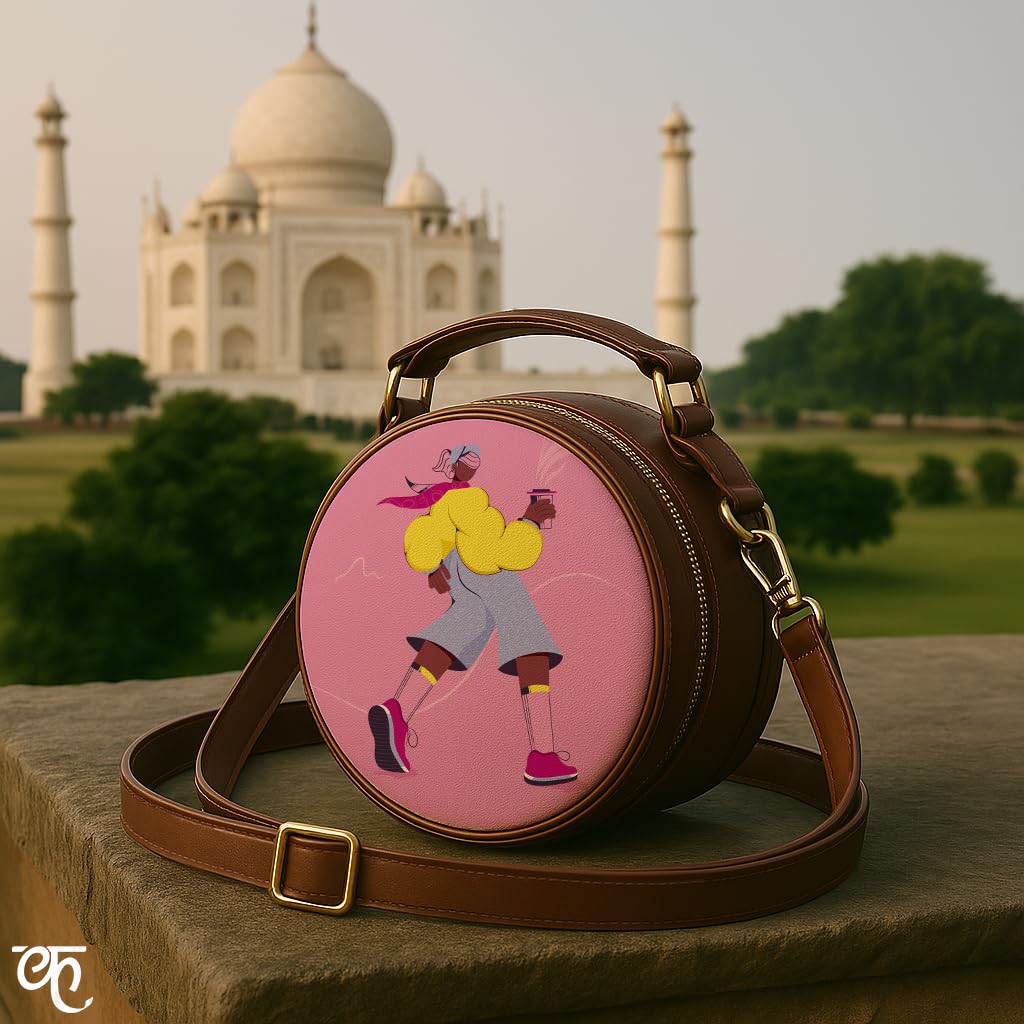 Kalankit Round Sling For Women | Girls Crossbody Bags | Side Bags With Adjustable Strap | Travel Box Sling Bags | A Coffee Day Out