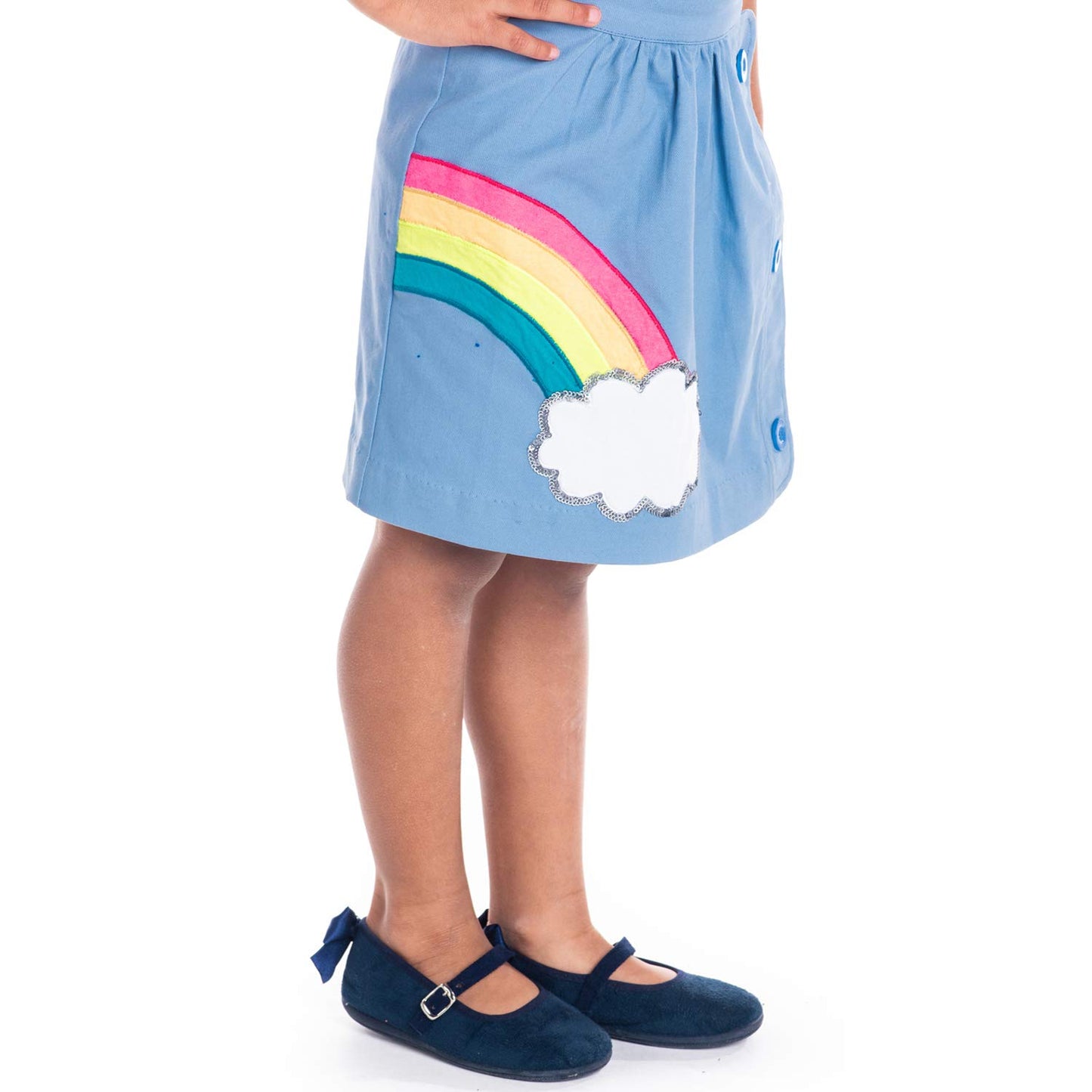 Cherry Crumble Blue Applique 100% Cotton Casual Wear Regular Fit Applique Summer Skirt for Girls