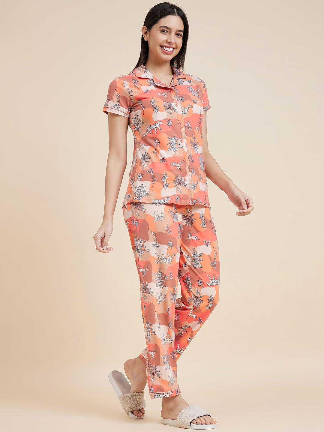 Sweet Dreams Women's Cotton Blend Geometric Pajama Set Pack of 2 (2112AXCO Peach XL)