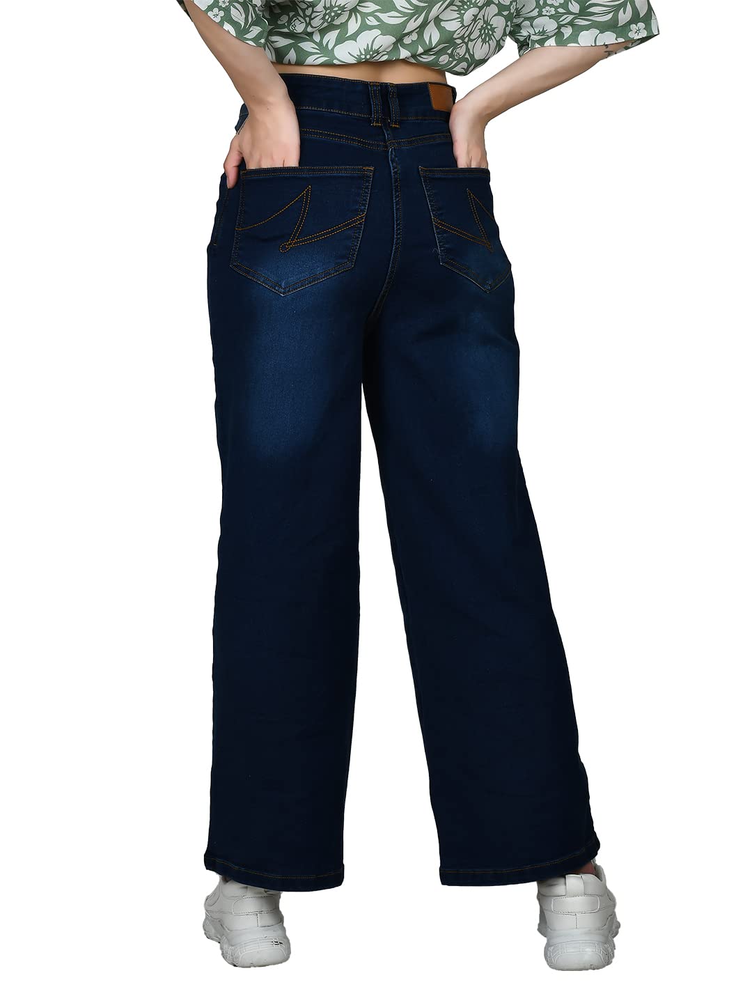 Zink London Women's Blue Solid Parallel Jeans