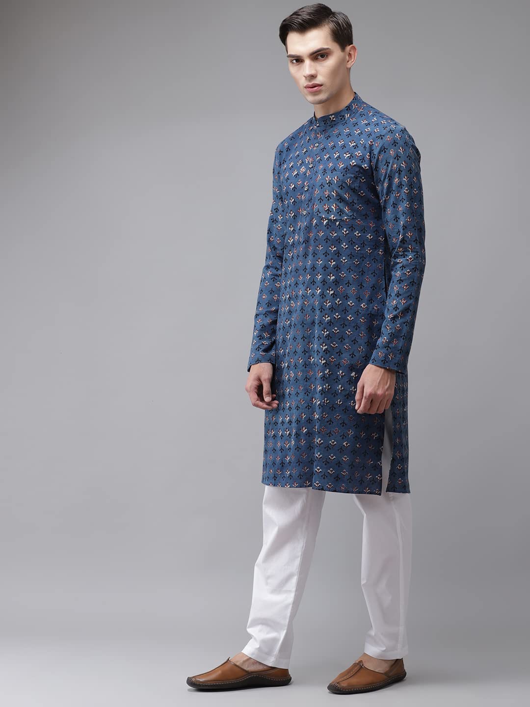 See Designs Men Blue and Maroon Hand Block Print Sustainable Straight with Kurta Pyjama - SDKT95801XS (XS)