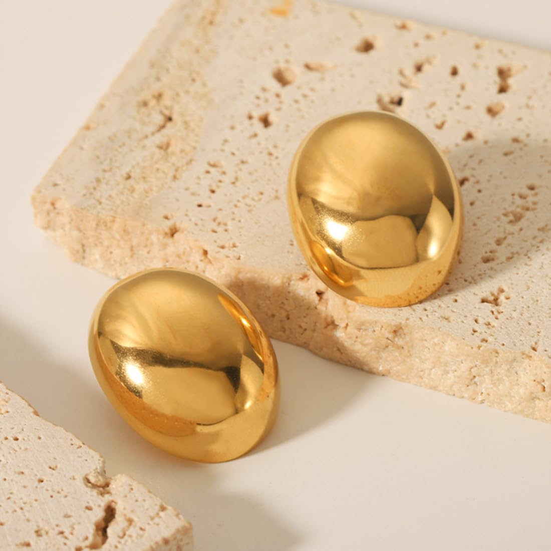 Aaishwarya 18K Gold Plated Dome Shaped Studs | Earrings for Women and Girls | Bold Statement Jewelry | Waterproof & Anti-Tarnish Jewels | Stainless Steel Earring | Party Accessory | Jewelry Gift