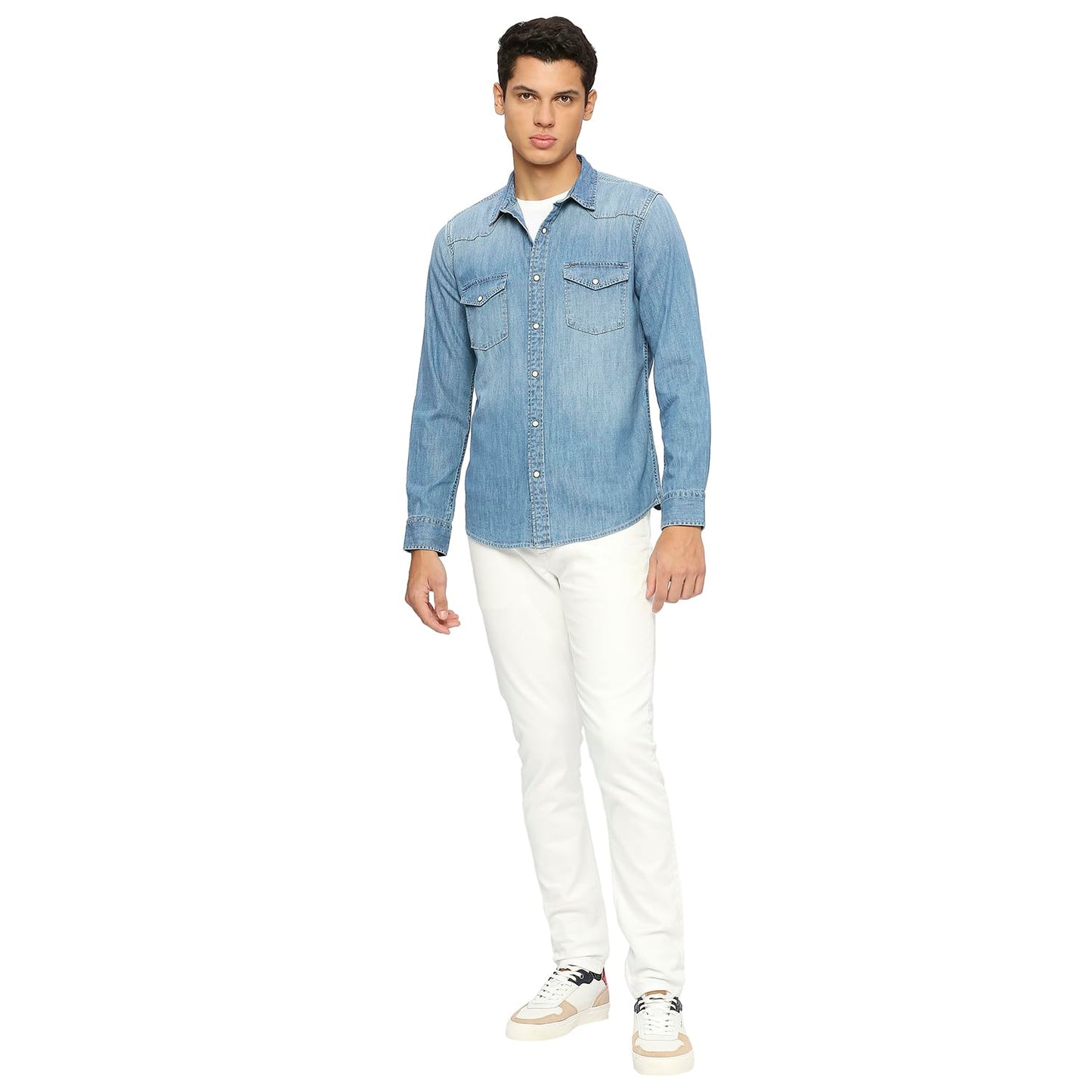 Pepe Jeans Men's Cotton Regular Fit Denim Shirts, Blue, Small