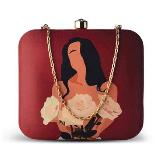 Artklim White Rose Girl Printed Clutch Bag For Women With Detachable Strap