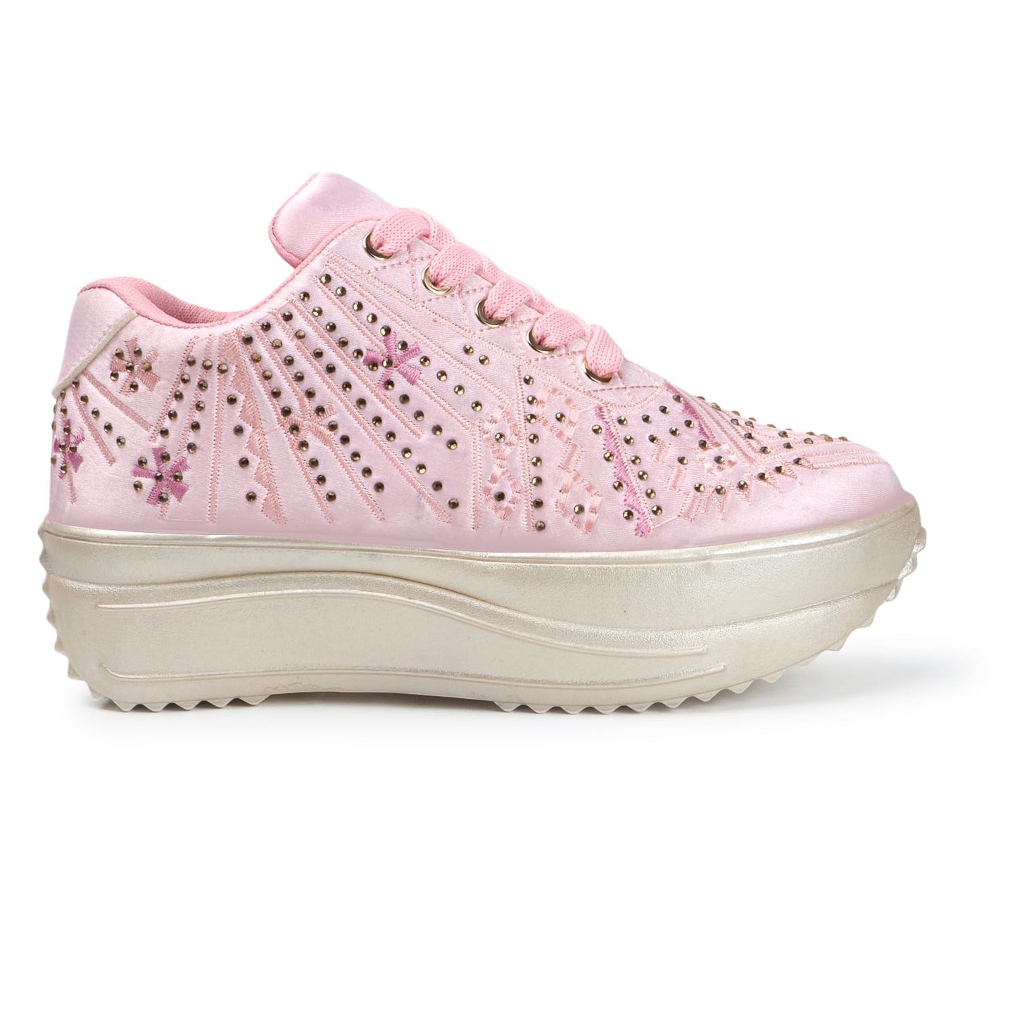 LENSBURY Women's Shoes for Wedding Party Walking, Casual, Lightweight Bridal Lehnga Sneaker for Ladies and Girls LBCNV4025PNK-38 Pink