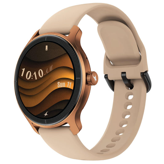 Fastrack Sleek 1.32" AMOLED 42mm Round Display Smart Watch with Silicone Strap, QR Hub, BT Calling, SPO2, Hotkey, Functional Crown, IP68 Water Resistant Upto, 5 Days Battery Life - Dusty Rose