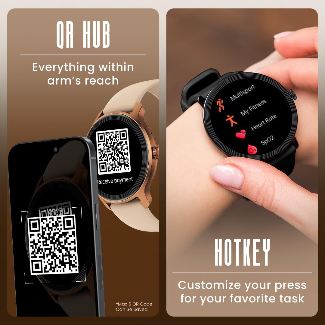 Fastrack Sleek 1.32" AMOLED 42mm Round Display Smart Watch with Hybrid Strap, QR Hub, BT Calling, SPO2, Hotkey, Functional Crown, IP68 Water Resistant Upto, 5 Days Battery Life - Onyx Black