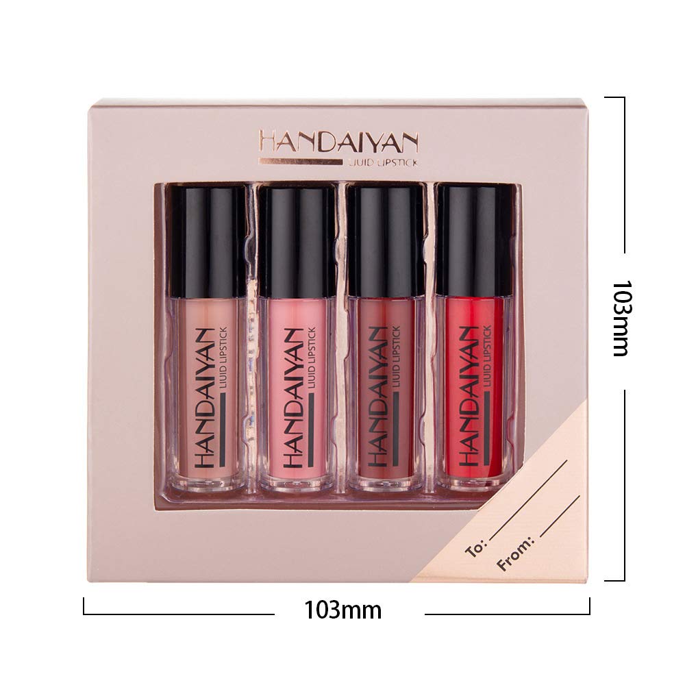 HANDAIYAN Matte Liquid Lipstick Set - Long-Lasting Waterproof and Smudge Proof Lipsticks for Women in 4 Vibrant Matte Shades - Perfect for Any Occasion! (SET 02)