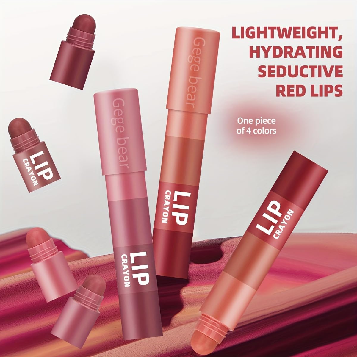 GEGE BEAR L'Amour 4-in-1 Velvet Matte Lipstick Crayon – Compact Design, Vibrant Shades, Long-Lasting & Smooth Application (SET 02, PACK OF 1)