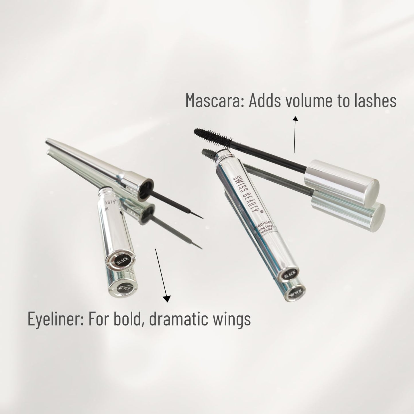 SWISS BEAUTY Liquid Metallic Wing & Volume Kit | Mascara + Eyeliner | Water-Resistant | Quick-Drying | Long-Lasting | 12.5g