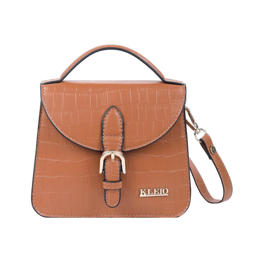 KLEIO Croco Textured Mini Top Handle Handbag (Tan)