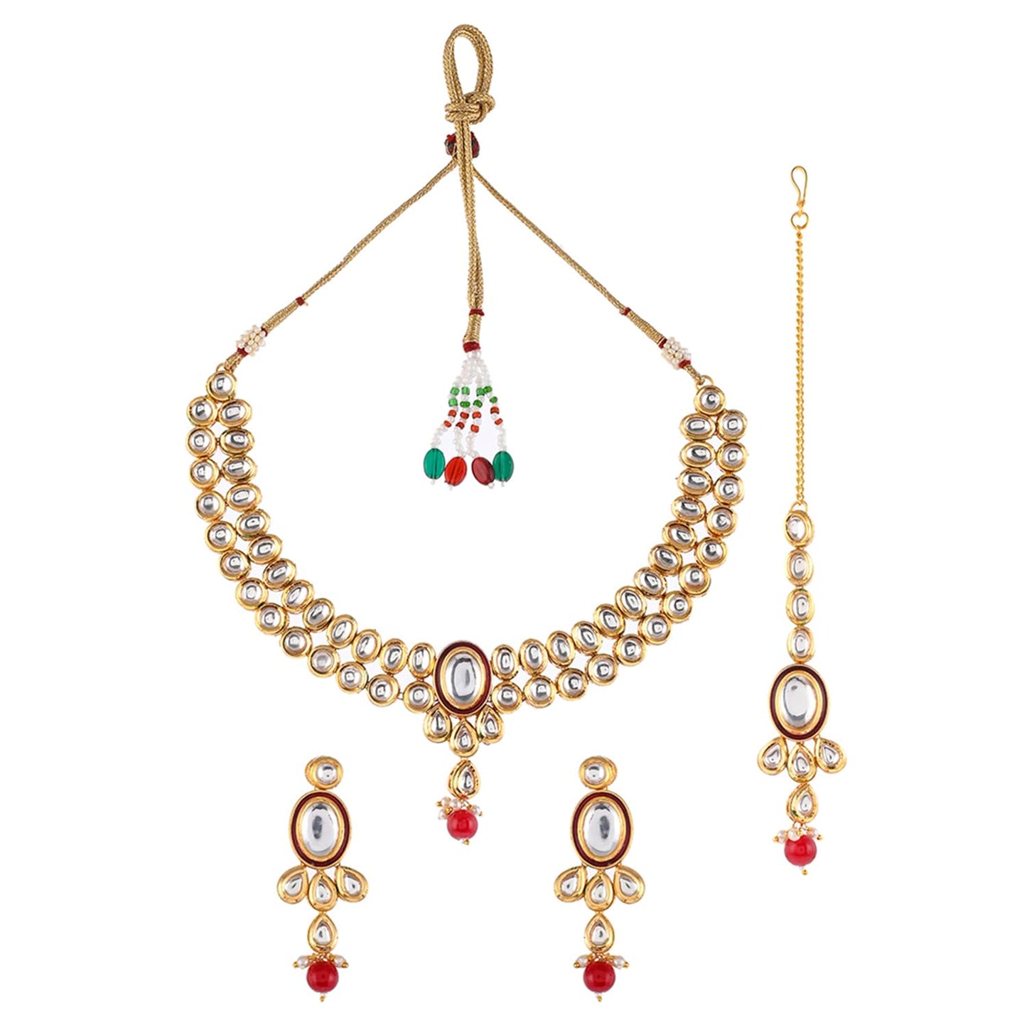 VOYLLA Kundan Elegance Round Cut Kundan Maang Tika Set For Women|Jewellery Set For Women|Womens Gift|Gift For Her|