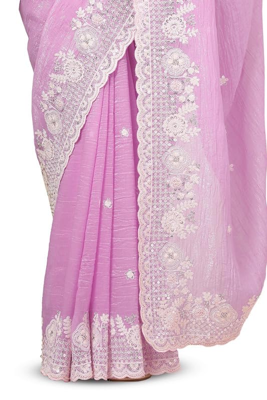 Soch Womens Lavender Organza Embroidered Saree With Beads And Stones