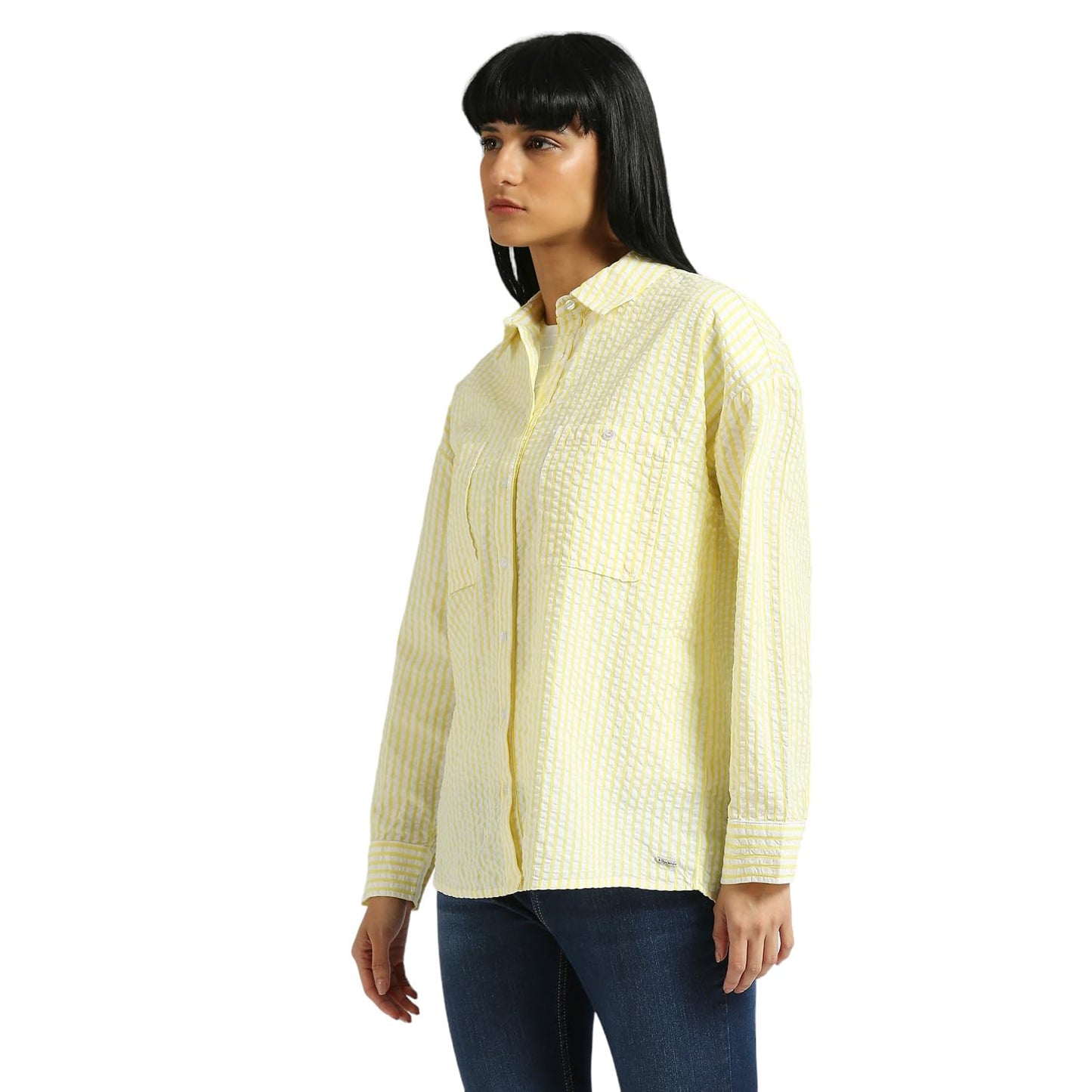 Pepe Jeans Women's Striped Oversized Fit Shirt (PL304908_Cornish Yellow