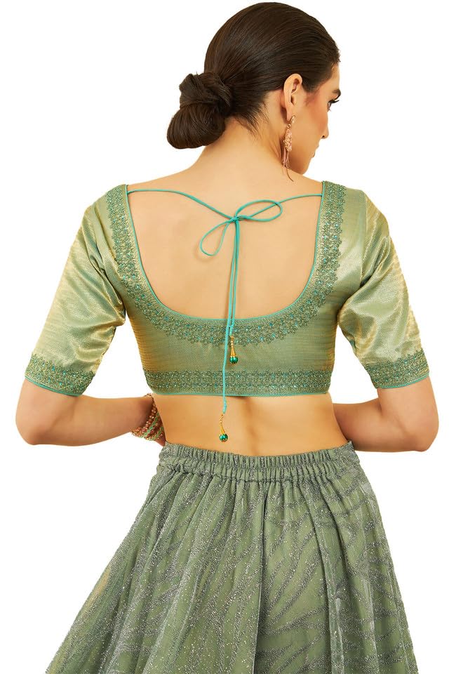 Soch Women's Silk Blend Half Sleeve Regular Blouse (BLHSEMB00578A_Sea Green 34)