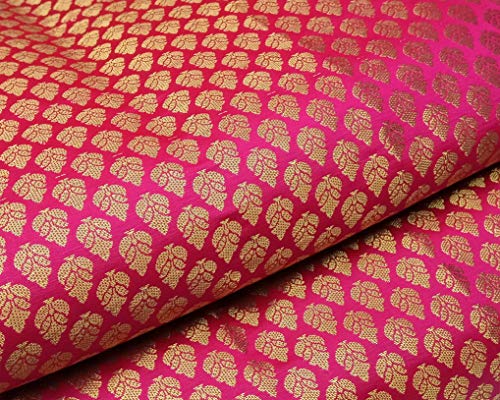 Colovila Women/Girl Ethnic Unstitched Brocade Poly Silk With Golden Jacquard Work Thick Fabric/Cloth/Dress Material For Suit, Lehnga, Blouse, Kurti, Thakur Poshaak etc. (5 Meter, Pink)