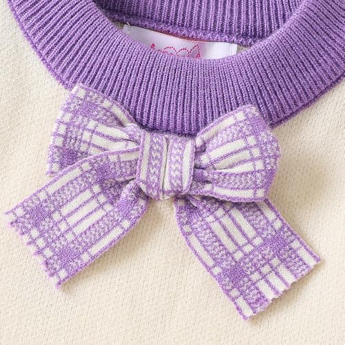 Hopscotch Girls Lavender Full Sleeves Checkered Bow Applique Dress for Age (18-24 Months)