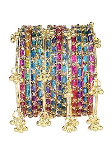 BANGLESKART Kashmiri Ghungroo Raindrop Bangles Combo Set for Women and Girls Set of 16 Pcs Multi Color