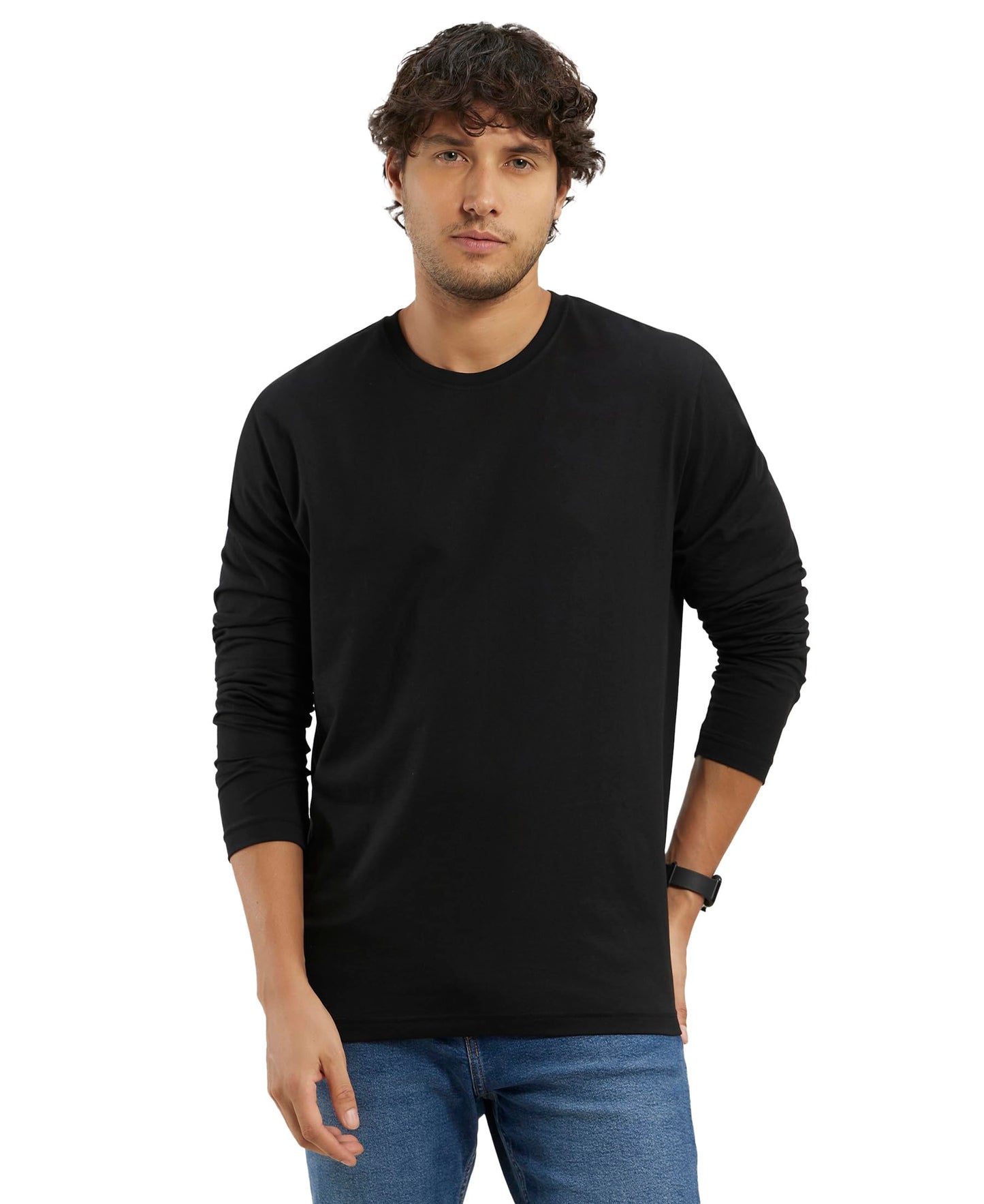 Jockey Men's Regular Fit Round Neck Full Sleeved T-Shirt AM95_Black_L