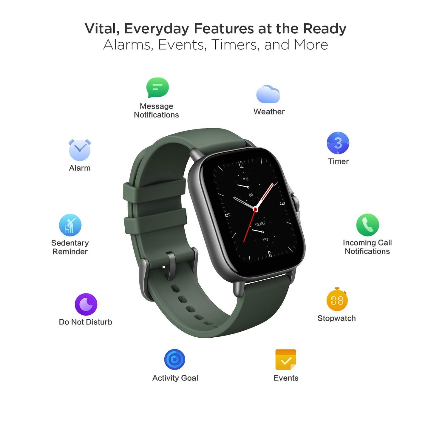 Amazfit GTS 2e Smartwatch, SpO2 & Stress Monitor, 1.65 Always-on AMOLED Display, Built-in GPS, Built-in Alexa,14-Day Battery Life, 90+ Sports Models, 50+ Watch Faces Moss Green, Regular