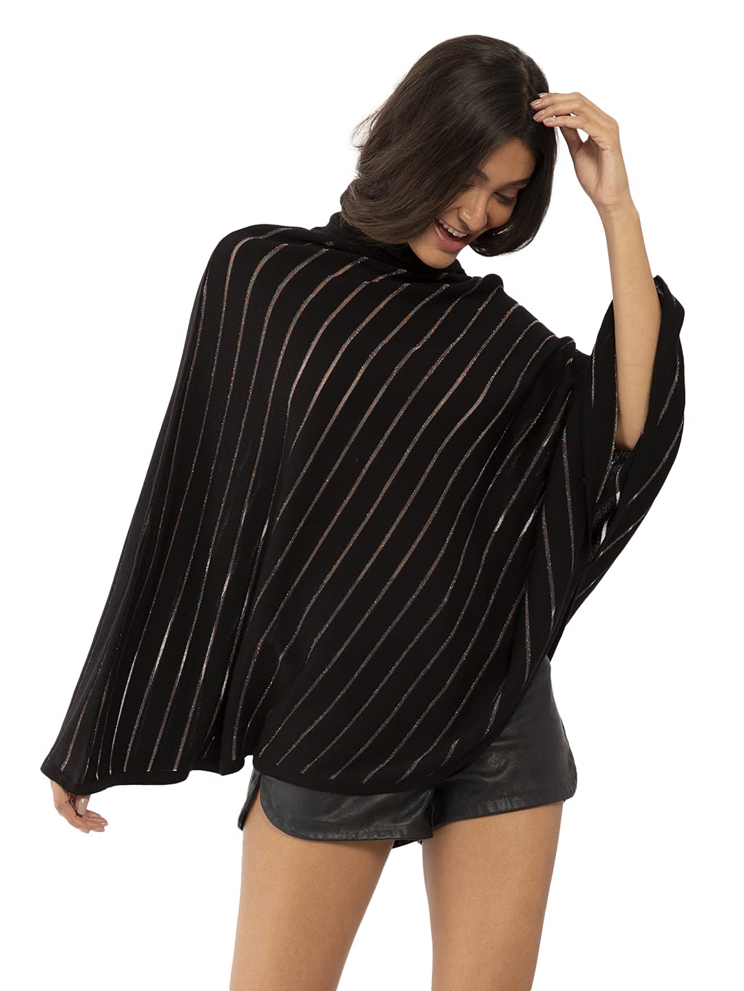 Zink London Black Striped Poncho for Women