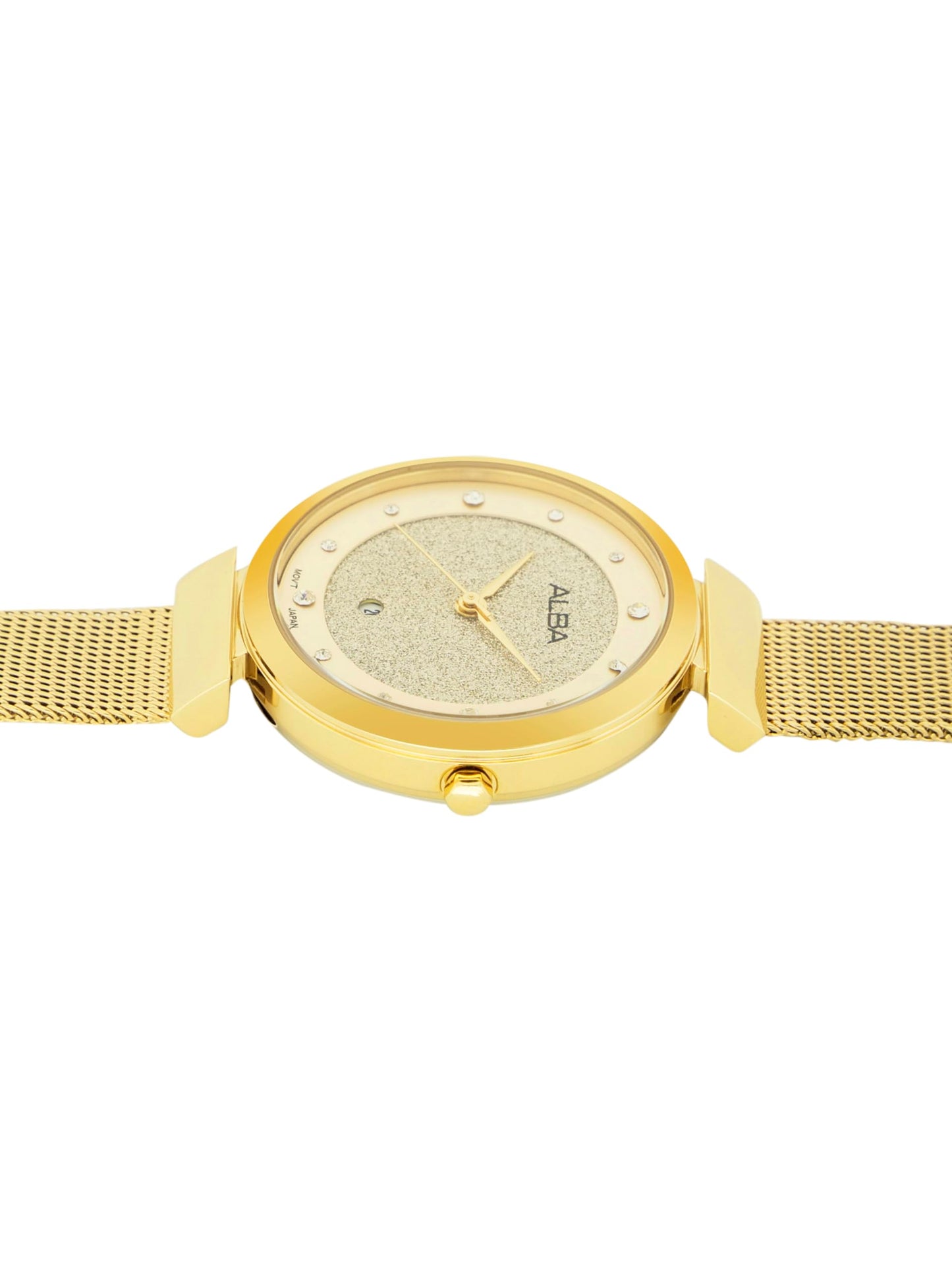 ALBA Stainless Steel Women Analog Wristwatch Ah7Ca2X1, Gold Dial, Gold Band