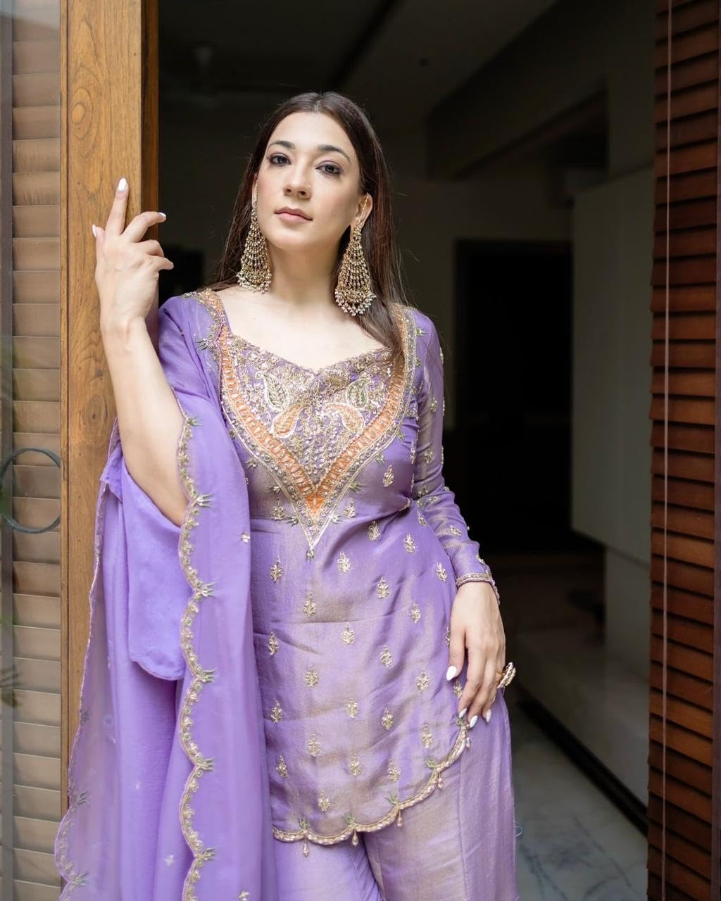 TILKI FASHION Women's Shimmer Embroidered Sharara Suit Set with Dupatta