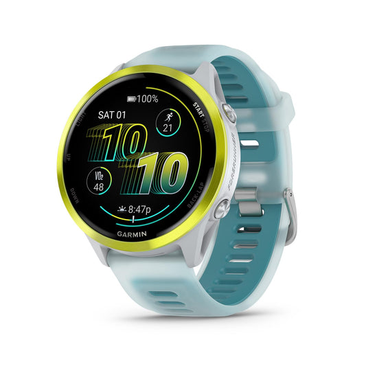 Garmin® Forerunner® 570, 47mm, Advanced GPS Running and Triathlon Smartwatch, AMOLED Display, Training and Recovery Features, Amp Yellow Aluminum with Translucent Whitestone/Turquoise Band