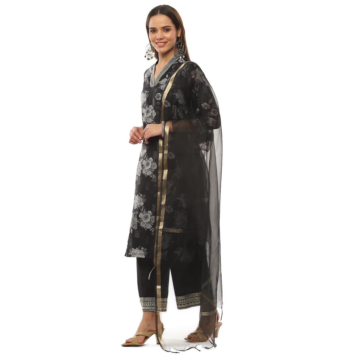 BIBA Women Polyester Straight Kurta Suit Set (Black)