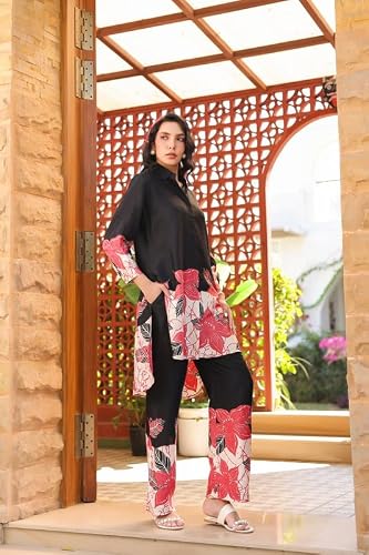 JISORA Women's Russian Silk Co-ord Set 9RCS3232-M Black M