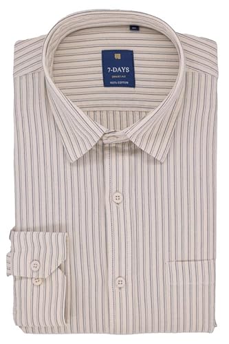 7-DAYS Premium Mens Shirts Branded, Semi Formal Shirts for Men Cotton, Regular Fit Shirt for Men Full Sleeve, Striped Shirt for Man Stylish, Gents Beige Slim Lining Casual Office Stripes, Size 42 XL