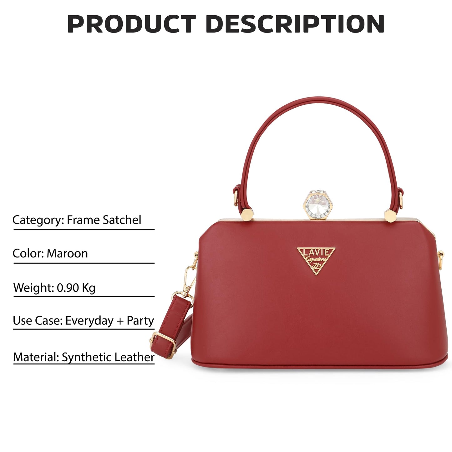 Lavie Signature Women's Gaum Frame Satchel Handbag for Women | Satchel Bag for Work | Ladies purse | Stylish Shoulder Bag | Gift For Women