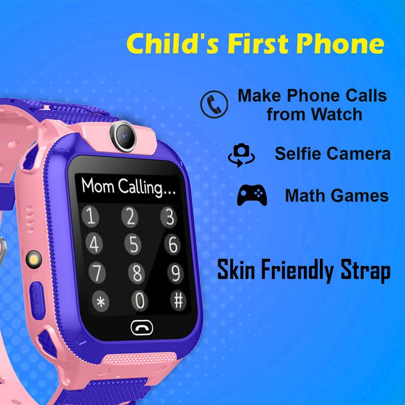 PunnkFunnk Q18 Kids Calling Smart Watch for Boys & Girls | 2-Way Voice Calling & Message | Sim Card | Selfie Camera | Parent Control App | Voice Chat | Long Battery Life(LightPink)