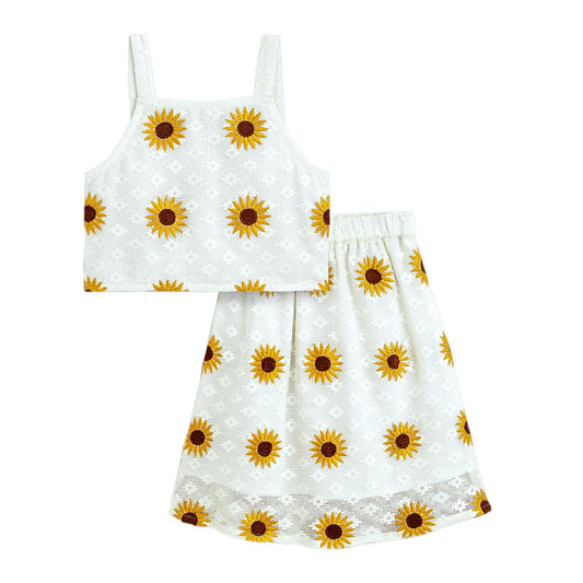 Hoscotch Girls Floral White Sleeveless Skirt Set For Ages (6-7 Years)