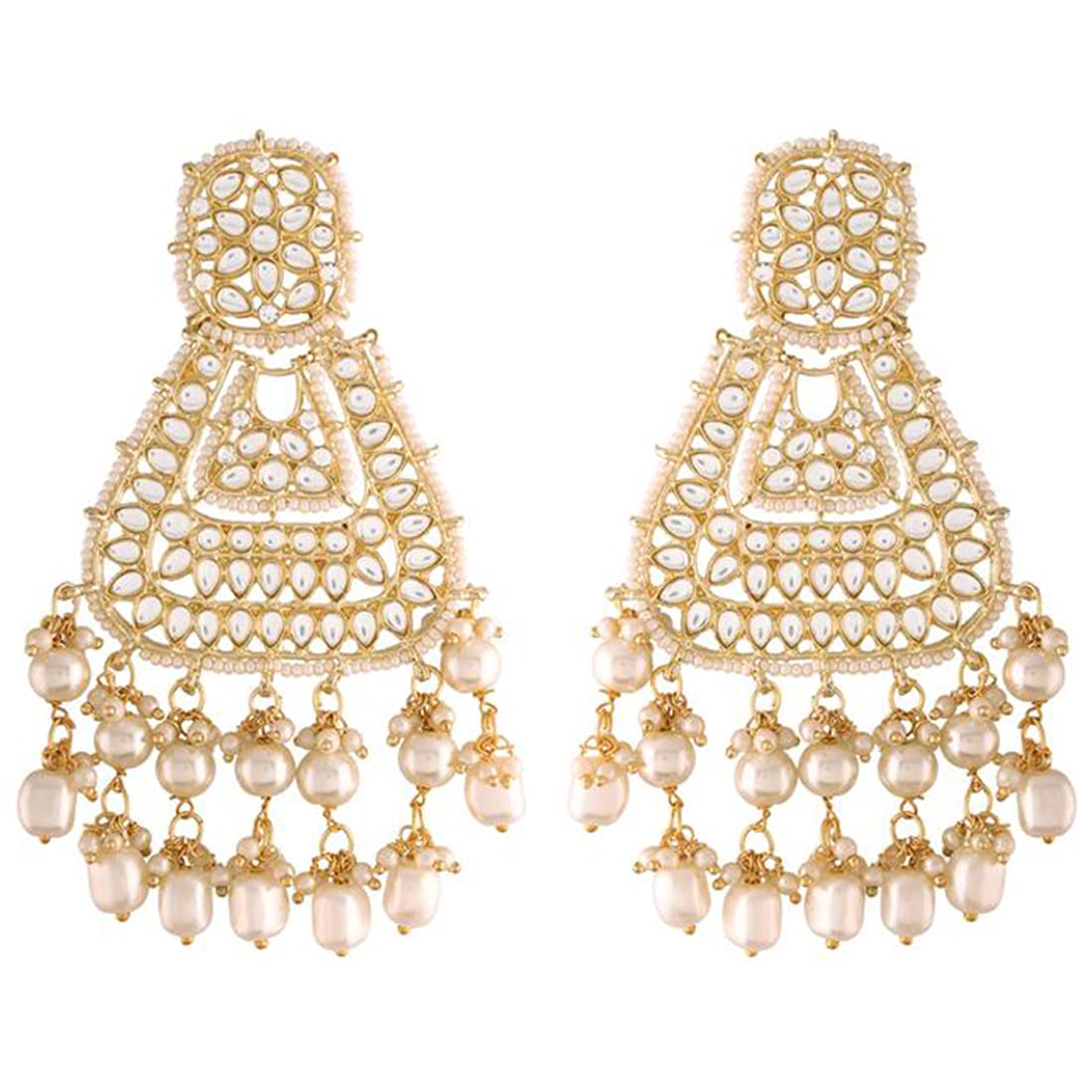 Peora Gold Plated Kundan Chandbali Earrings Glided With Kundans & Pearls for Women