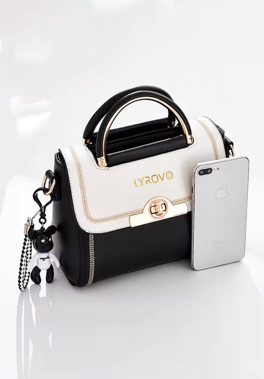 Lyrovo Women Sling Cross-body Handbag (BLACK+BEIGE)