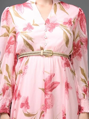 Kazo Ventura Midi Dress with Belt (Pink_M)