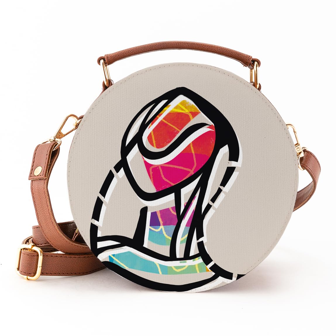 Kalankit Round Sling For Women | Girls Crossbody Bags | Side Bags With Adjustable Strap | Travel Box Sling Bags | Colourful Human