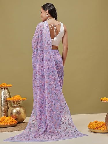 Ada Hand Embroidered Lucknowi Chikankari Georgette Saree for Women with Unstitched Blouse Piece A311384 Lavender
