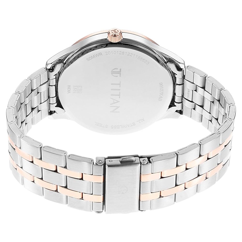 Titan Regalia Opulent LII Quartz Multifunction Teal Green Dial Two Toned Silver and Rose Gold Stainless Steel Strap Watch for Men - NT90127KM02