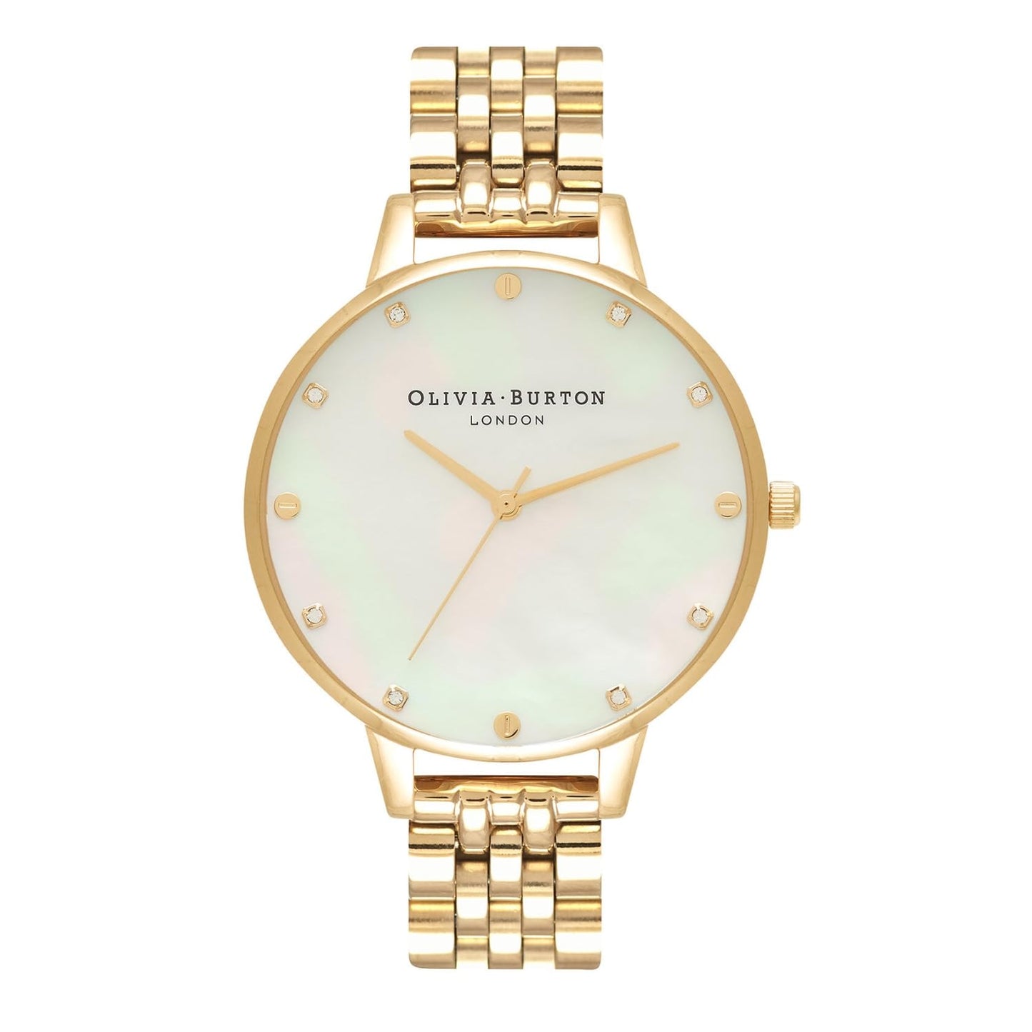 Olivia burton Classics Qtz Basic Slim White Mother of Pearl Round Dial Women's Watch|Ionic Plated Gold Steel Material|Gold Color Band - OB16SE13